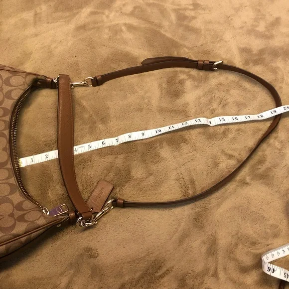 Coach Hobo Bag Coated Canvas Signature C Leather Tan Brown - Picture 8 of 10